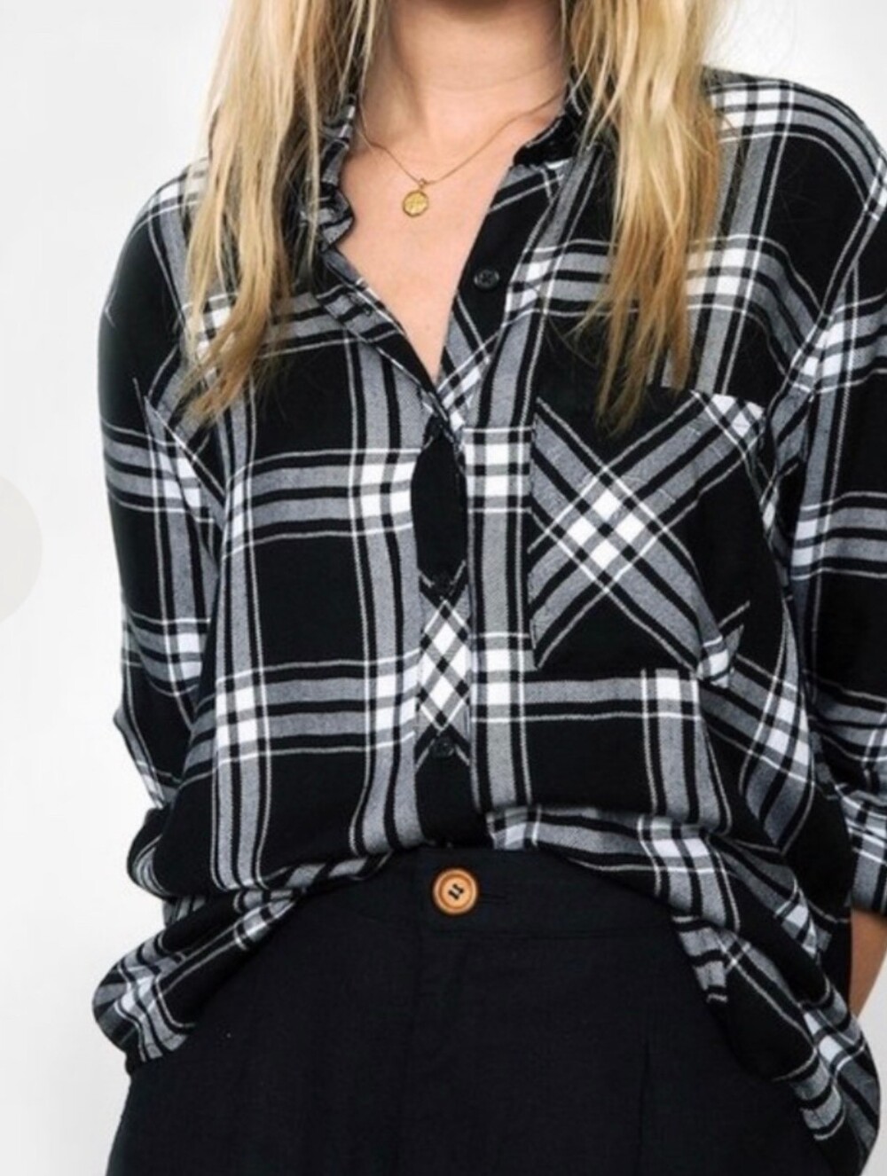 Rails Black White Plaid Button-Up Shirt XS